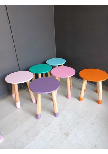 Na Neşeli Ahşap Mavi Ahşap Çocuk Taburesi.çocuk Sandalyesi.çalışma Masası Taburesi.renkli Tabure.çocuk Odası Salda Mavi