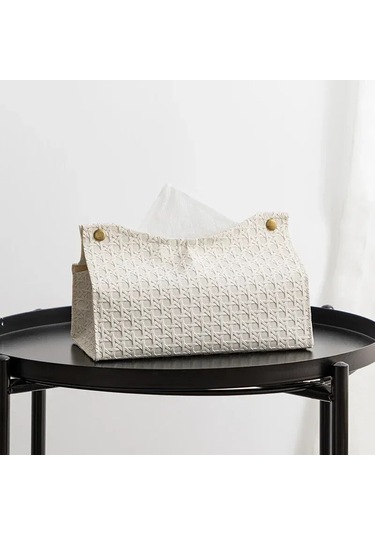 Beyaz Deri Doku Kutusu Ev Oturma Odası Çay Masası Pu Rattan Deri Doku Kutusu Mutfak Masaüstü İskandinav Peçete Tutucu Saklama Kutusu