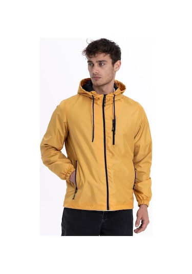 İçi Astarlı Su Ve Rüzgar Geçirmez Erkek Cepli Yağmurluk Sarı