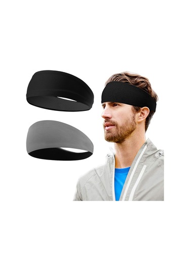 Vkemall Erkek Spor Bandı Siyah+gri 2'li Paket - Teri Emici, Kaymazsız, Uv Koruyucu, Elastik Ve Rahat Kumaş Kırmızı