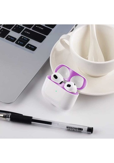 Ekılıf - Airpods 3. Nesil Uyumlu - Toz Kir Önleyici Sticker - Mor