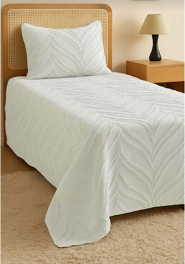 Merve 2 Parça Tek Kişilik Yatak Örtüsü Krem