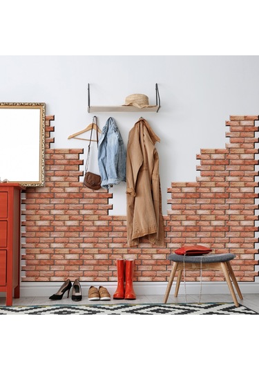 Mufunye Kahverengi Tuğla Desenli Pvc Otostik Duvar Kağıdı - Masa, Dolap, Mutfak Yenileme - 30x30cm 10 Adet Paket Diğer