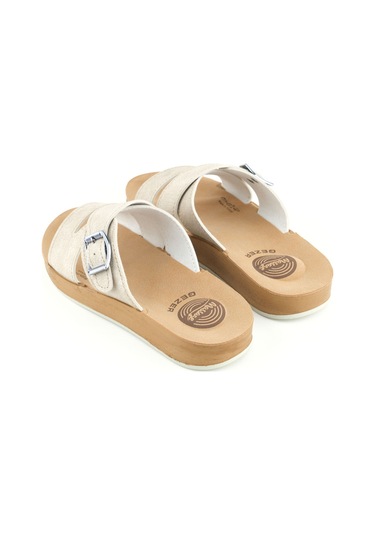 Gezer Kadın Yazlık Alt Taban Pu Suni Deri Tek Toka Ayarlanabilir Rahat Masaj Taban Günlük Terlik Bej