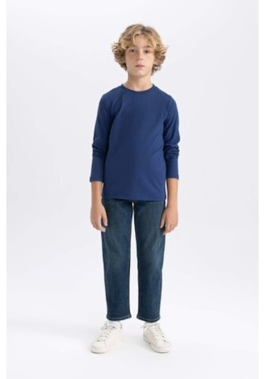 DeFacto Erkek Çocuk Bisiklet Yaka Basic Düz Uzun Kollu Tişört B7771A8NSNV131 Lacivert