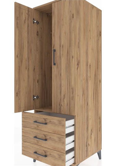 Kronos Dolap Tek Raflı 3 Çekmeceli Tek Askılı 60x59x182 Çam-çam Çam