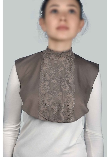 Altobeh Kadın Penye Tesettür Daire Yakalı Dantelli Boyunluk - Koyu Vizon