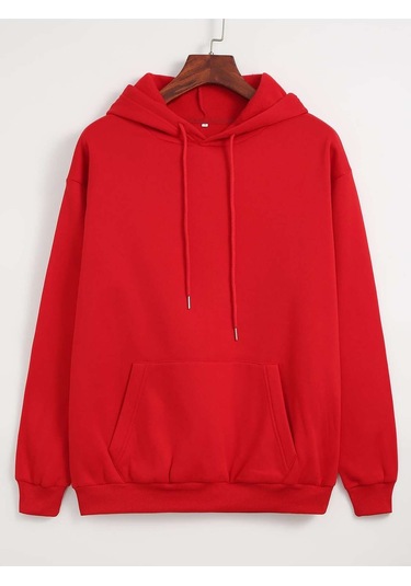 Unisex Kadın/Erkek Kanguru Cepli Büzgülü Kapüşonlu Üst