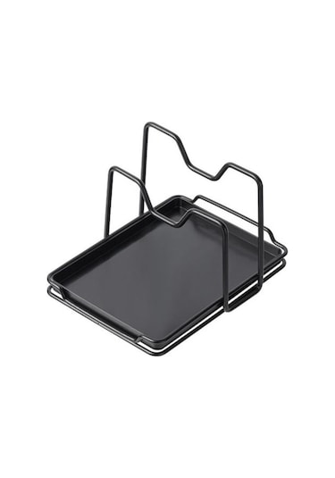 Siyah Tencere Kapağı Rafı Evrensel Havalandırma Yüksek Mukavemetli Büyük Mutfak Tezgahı Gereçler Depolama Organizatör Restoran İçin Siyah