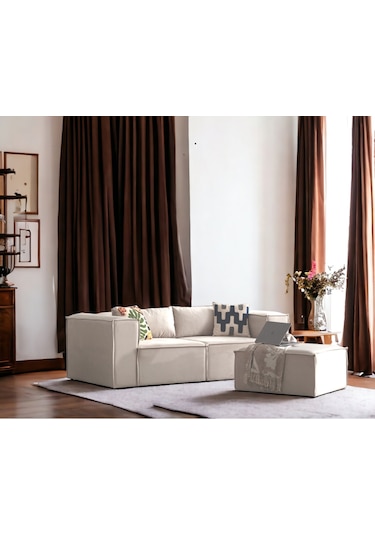 Nova 3 Modül Modüler L Köşe Koltuk Takımı Kırık Beyaz