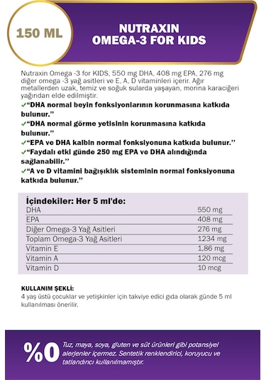 Nutraxin Omega 3 Balık Yağı 150 Ml Tutti Frutti Cod Liver - DHA 550 Mg EPA 408 Mg Çocuk