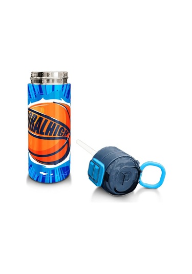 Coral High Kids Lacivert Mavi Basketbol Desenli Pipetli Ve Direkt İçim Çelik Termos 500 Ml 31833 Mavi