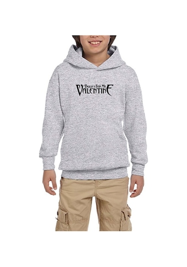 Bullet For My Valentine Logo Gri Çocuk Kapşonlu Sweatshirt Gri