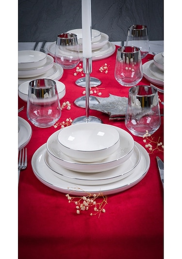 Heda Porselen Rüya Platin Yaldız 24 Parça 6 Kişilik Porselen Yemek Takımı