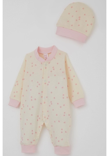 Breeze Kız Bebek Tulum Çiçek Desenli 0-6 Ay, Krem Krem