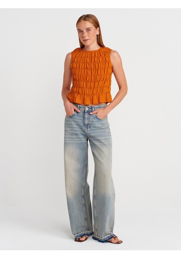 Dilvin 50845 Kolsuz Crop Bluz-oranj Oranj