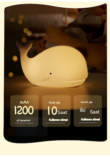 Eternal Luck Led Renkli Gece Lambası Usb Şarjı-balina Silikon Lamba-beyaz Beyaz