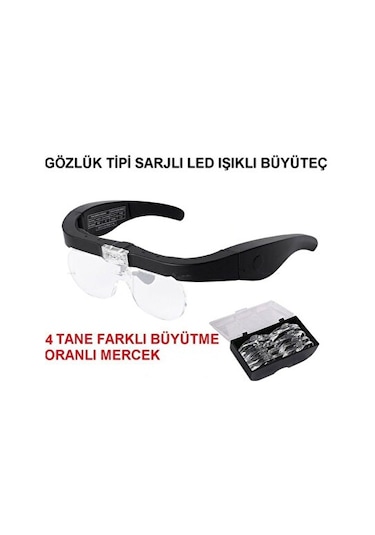 Büyüteç Gözlük Tipi Sarjlı Led Işıklı Birbirinden Farklı 4 Mercek