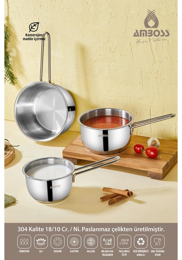 3 Parça Cool İndüksiyon Uyumlu Paslanmaz Çelik Sütlük Sosluk