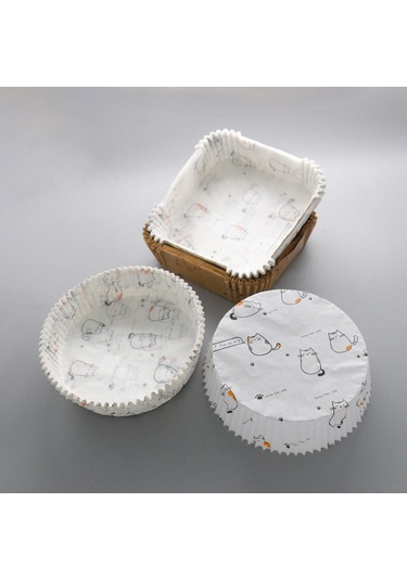 Geeksen Hava Fritöz Kağıt Tabak Yağ Emici Kağıt Pedi Yağ Emici Kağıt Pişirme Fırını Barbekü Silikon Yağlı Kağıt Hava Fritöz Özel Kağıt Beyaz Kedi Yuvarlak 16cm 100 Adet Çok Renkli