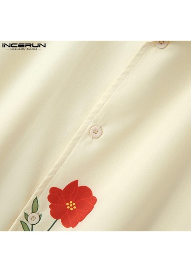 İncerun Yaz Baskı Erkek Kısa Kollu Tatil Günlük Salaş Gömlekler Bej