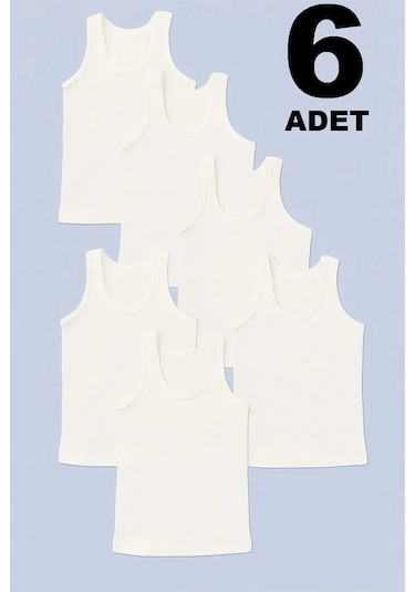 Erkek Çocuk Atleti %100 Pamuk Oval Yaka 6'lı Paket Beyaz