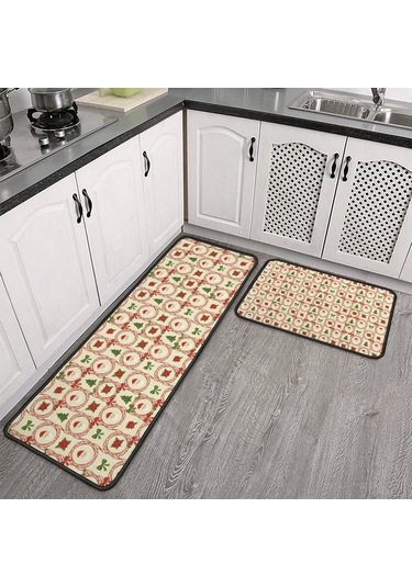 Noel Desenli 2'li Mutfak Matı, Anti-yorgunluk, Yastıklı Ve Kaymaz, Mutfak Ve Ofis İçin Noel Baba Noel Gülü