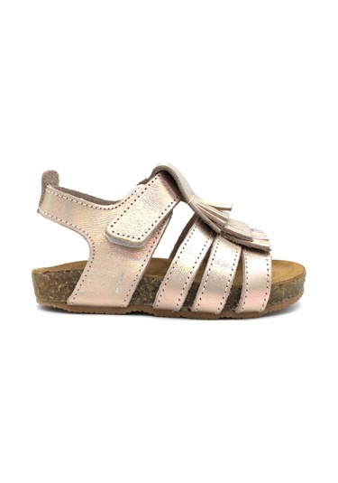 Püsküllü Mantar Taban Deri Sandalet Pudra Hologram Pudra