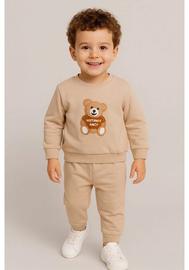 Çocuk Rahat Eşofman Takımı % 100 Pamuk Bej