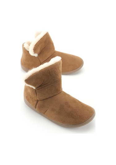 Gezer Kadın Kışlık İçi Peluşlu Rahat Taban Ev Bahçe Panduf Bot Koyu Kahve