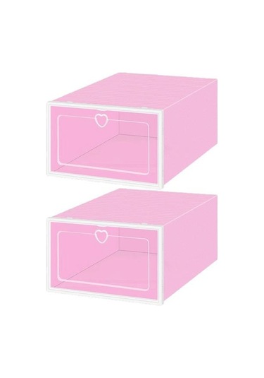 Pembe 2 Adet Ayakkabı Kutusu Kalp Çekme Halkası İle Kolay Montaj Plastik Çekmece Tipi Ayakkabı Kutusu Ev Depolama Pembe