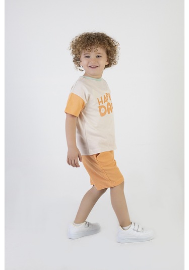 Erkek Çocuk Happy Day Baskılı Kısa Kollu Şortlu Basic Alt Üst Takım 001
