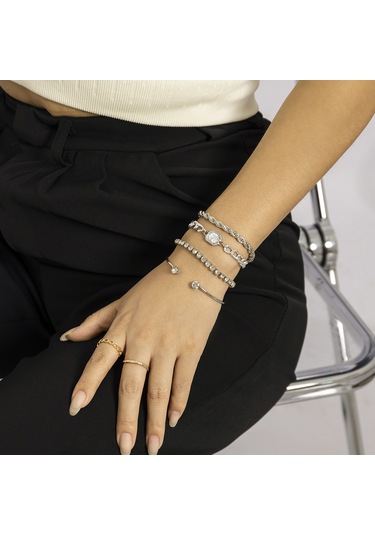 Kadınlar İçin Şık Metal Açık Bilezik Seti, Hip-hop Tam Elmas Büküm Zincir Bilezik Seti Diğer