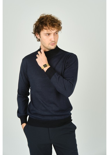 Woolen World Erkek Yarım Balıkçı Yaka Triko Kazak 5223 Lacivert Lacivert
