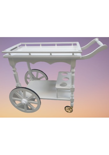 Servis Araba Teker Model Ahşap Kayın İnce Torna İskelet Natüre Boya ,yemek Servis İdeal Çözüm