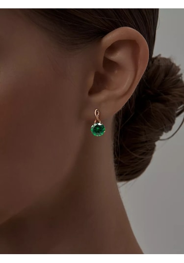 Asj 925 Ayar Gümüş Taşlı Altın Küpeler 188588229 Yeşil