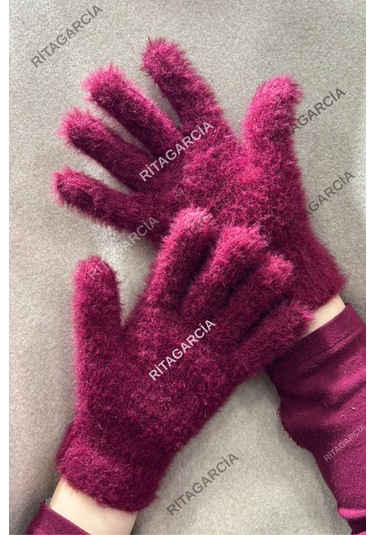 Peluş Uzun Eldiven Bordo