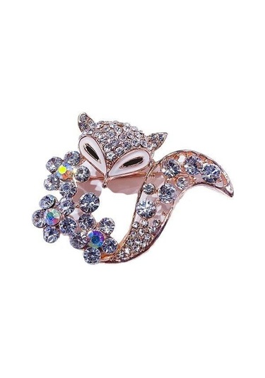 1 Adet Tilki Broş Kristal Rhinestone Hayvan Broş Ceket Şapka Aksesuarları Kadın Shinning Takı Pimleri Altın