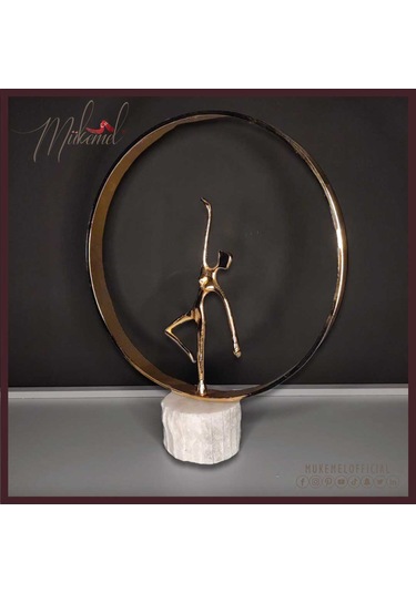 Zarif Altın Soyut Dans Eden Figür Heykeli Mermer Taban Üzerinde