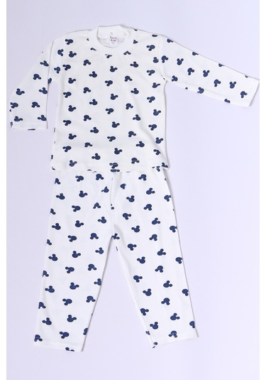 Hçm Bebek Pamuk Pijama Takımı Tenkli Baskılı Bisiklet Yaka A2 Lacivert