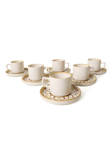 Keramika Worn Gold Stackable Çay Takımı 12 Parça 6 Kişilik