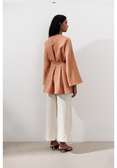 Keten Pensli Tunik Turuncu Turuncu