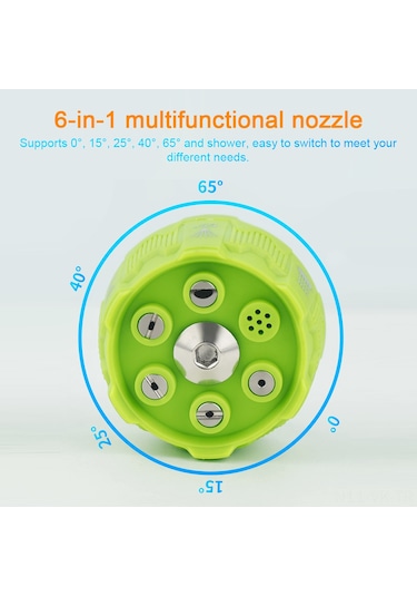 Vkemall Ev İçi Yüksek Basınçlı Yıkama Makinesi İçin Yeşil 6'lı Çok Fonksiyonlu Hızlı Bağlantılı Düz/şeffaf Nozzle Aksesuarı