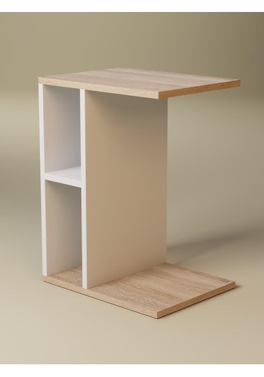 Raflı C Yan Sehpa, %100 Mdf Beyaz & Sonoma/beyaz & Sonoma / Gri Beyaz - Meşe