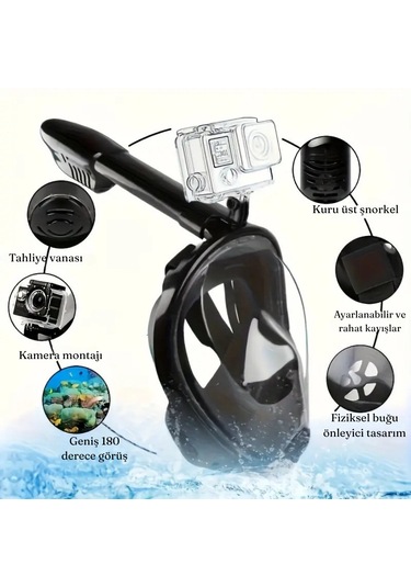 Şnorkel Dalış Maskesi Full Face Tam Deniz Altı Keşif Maskesi