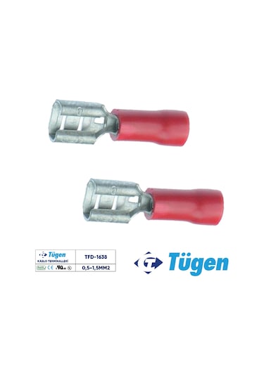 Tügen 0,5-1,5mm2 / 6,4x0,8 Yarım İzoleli Dişi Kablo Ucu 1 Kutu 200 Adet