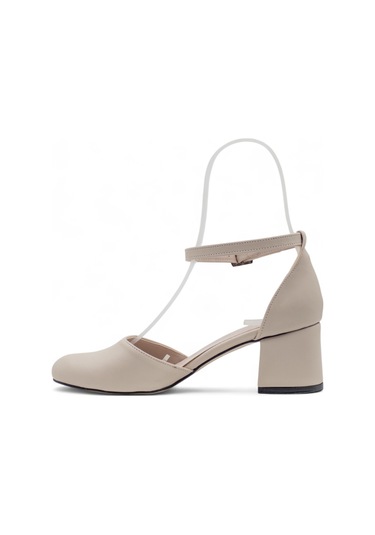 Berk Karnıyarık Kalın Topuklu Abiye Krem