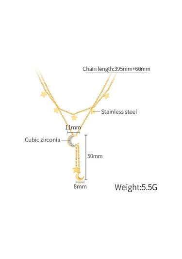 Sones Opk Gx2437 Paslanmaz Çelik Yıldız Ay Püskül Kolye Çift Katmanlı Yığılmış Köprücük Kemiği Zinciri Altın