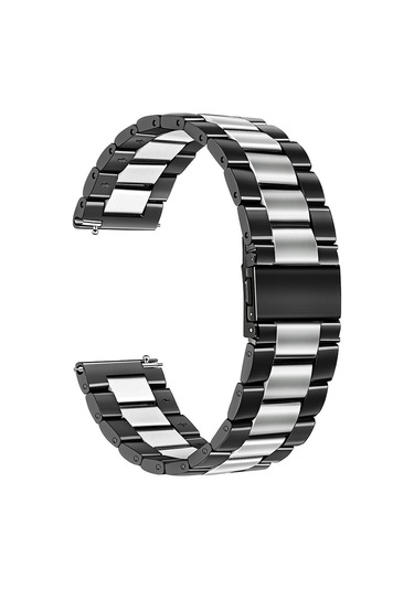 Springsun Huawei Watch Gt2 46mm, Honor Magic Watch 2/1 46mm Uyumlu 22mm Paslanmaz Çelik Üç Pırlanta Kordon - Orta Gümüş, Kenar Siyah