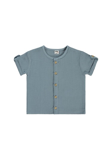 Civil Baby Müslin Kısa Kol 6-18 Ay Gömlek - Mavi 6-9 Ay Soft İndigo